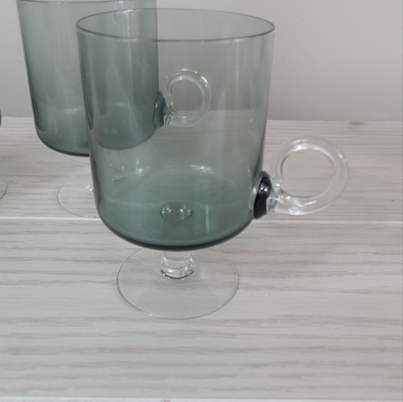 Vintage Hand Blown Smokey Glasses Footed Applied Handles - Picture 2 of 11